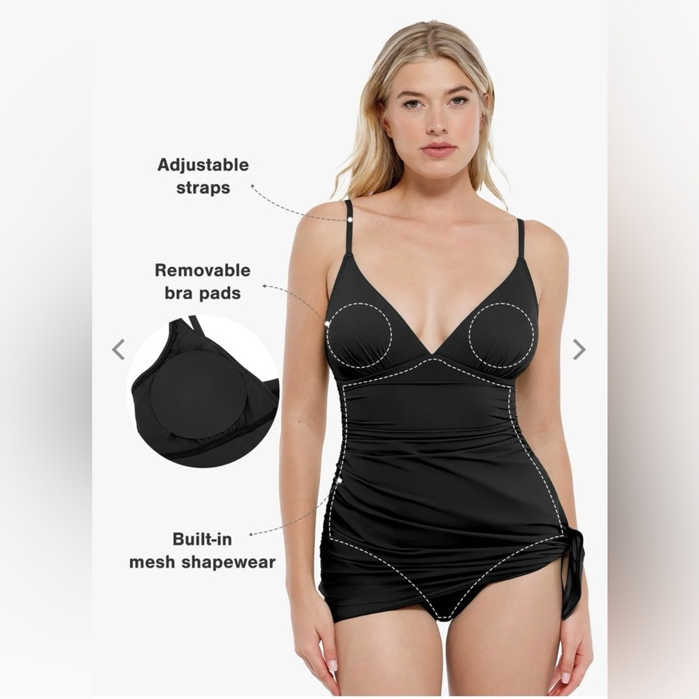 Popilush Shapewear Ruched Convertible One-Piece Swimsuit - Picture 4 of 9